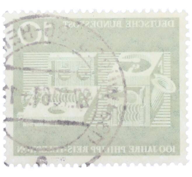Почтовая марка 10 пфеннигов 1961 года Западная Германия (ФРГ) «100-летие изобретения телефона Филиппом Рейсом» (Артикул: T11-36900) — Фото №2