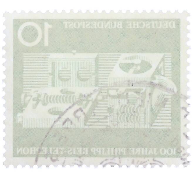 Почтовая марка 10 пфеннигов 1961 года Западная Германия (ФРГ) «100-летие изобретения телефона Филиппом Рейсом» (Артикул: T11-36901) — Фото №2
