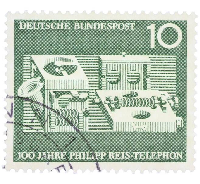 Почтовая марка 10 пфеннигов 1961 года Западная Германия (ФРГ) «100-летие изобретения телефона Филиппом Рейсом» (Артикул: T11-36902) — Фото №1