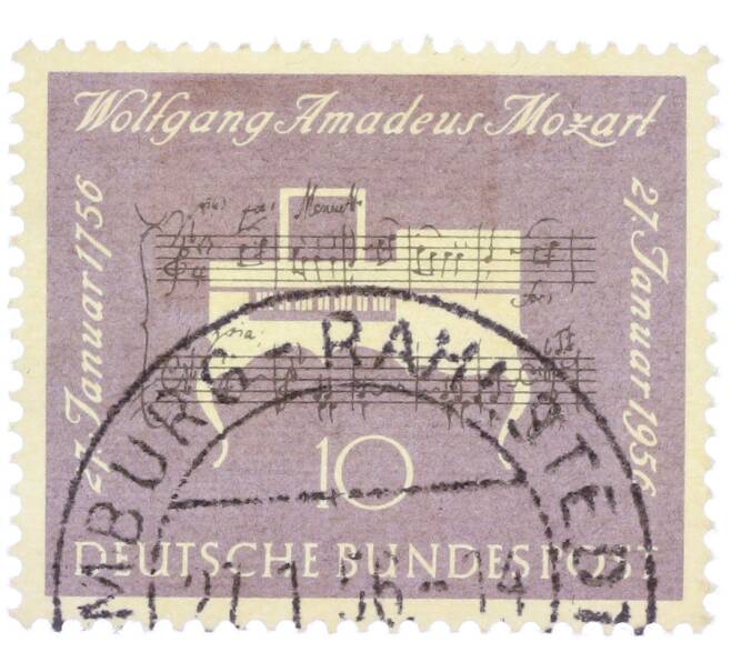 Почтовая марка 10 пфеннигов 1956 года Западная Германия (ФРГ) «200-летие со дня рождения Вольфганга Амадея Моцарта» (Артикул: T11-36907) — Фото №1