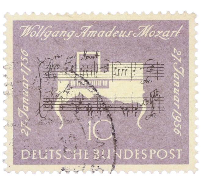 Почтовая марка 10 пфеннигов 1956 года Западная Германия (ФРГ) «200-летие со дня рождения Вольфганга Амадея Моцарта» (Артикул: T11-36908) — Фото №1