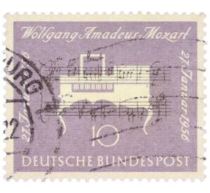 Почтовая марка 10 пфеннигов 1956 года Западная Германия (ФРГ) «200-летие со дня рождения Вольфганга Амадея Моцарта» — Фото №1