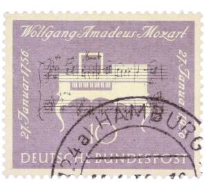 Почтовая марка 10 пфеннигов 1956 года Западная Германия (ФРГ) «200-летие со дня рождения Вольфганга Амадея Моцарта» — Фото №1