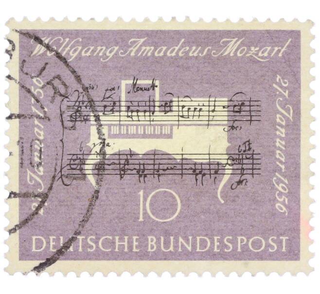 Почтовая марка 10 пфеннигов 1956 года Западная Германия (ФРГ) «200-летие со дня рождения Вольфганга Амадея Моцарта» (Артикул: T11-36911) — Фото №1