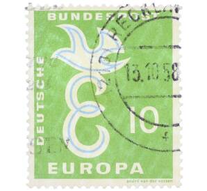 Почтовая марка 10 пфеннигов 1958 года Западная Германия (ФРГ) «Европейская конференция администраций почтовых служб и служб связи CEPT — Голубь мира» — Фото №1