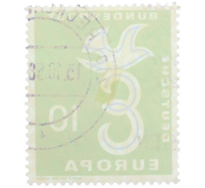 Почтовая марка 10 пфеннигов 1958 года Западная Германия (ФРГ) «Европейская конференция администраций почтовых служб и служб связи CEPT — Голубь мира» (Артикул: T11-36921) — Фото №2