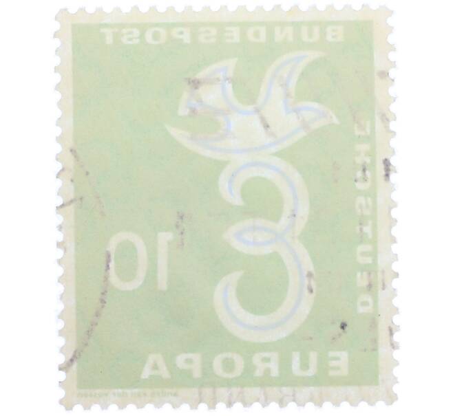 Почтовая марка 10 пфеннигов 1958 года Западная Германия (ФРГ) «Европейская конференция администраций почтовых служб и служб связи CEPT — Голубь мира» (Артикул: T11-36922) — Фото №2