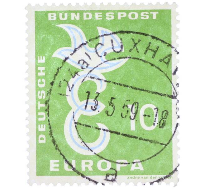 Почтовая марка 10 пфеннигов 1958 года Западная Германия (ФРГ) «Европейская конференция администраций почтовых служб и служб связи CEPT — Голубь мира» (Артикул: T11-36928) — Фото №1