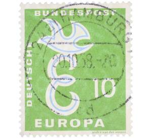 Почтовая марка 10 пфеннигов 1958 года Западная Германия (ФРГ) «Европейская конференция администраций почтовых служб и служб связи CEPT — Голубь мира» — Фото №1