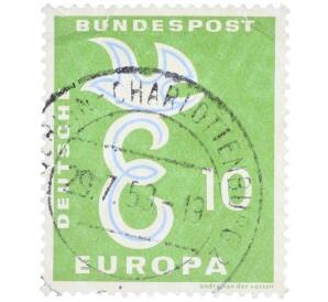 Почтовая марка 10 пфеннигов 1958 года Западная Германия (ФРГ) «Европейская конференция администраций почтовых служб и служб связи CEPT — Голубь мира» — Фото №1