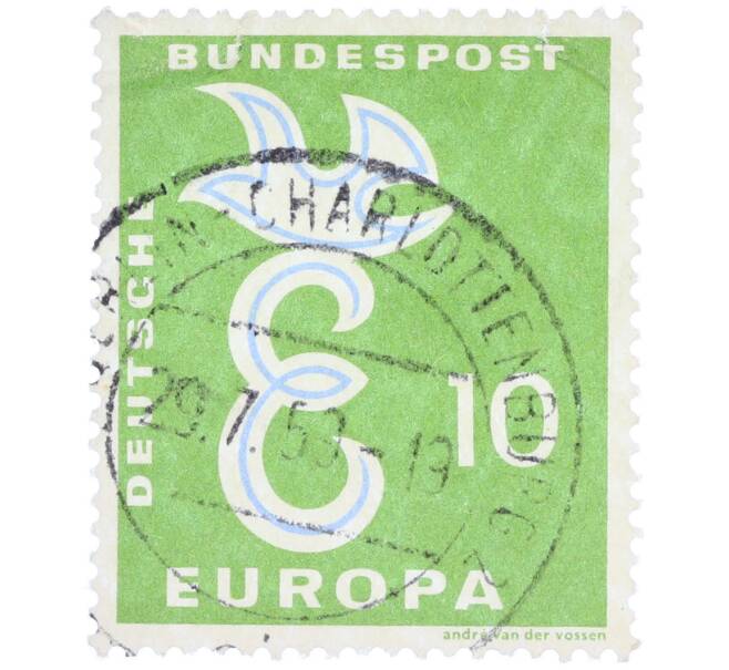 Почтовая марка 10 пфеннигов 1958 года Западная Германия (ФРГ) «Европейская конференция администраций почтовых служб и служб связи CEPT — Голубь мира» (Артикул: T11-36930) — Фото №1