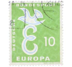 Почтовая марка 10 пфеннигов 1958 года Западная Германия (ФРГ) «Европейская конференция администраций почтовых служб и служб связи CEPT — Голубь мира» — Фото №1