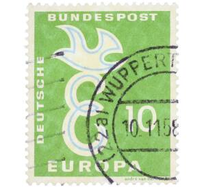 Почтовая марка 10 пфеннигов 1958 года Западная Германия (ФРГ) «Европейская конференция администраций почтовых служб и служб связи CEPT — Голубь мира» — Фото №1
