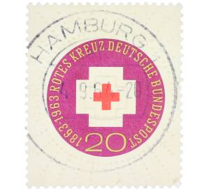 Почтовая марка 20 пфеннигов 1963 года Западная Германия (ФРГ) «Столетие Международного Красного Креста» — Фото №1
