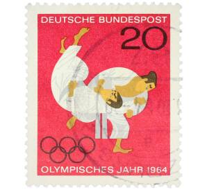 Почтовая марка 20 пфеннигов 1964 года Западная Германия (ФРГ) «Летние Олимпийские игры 1964 года B Токио — Дзюдо» — Фото №1