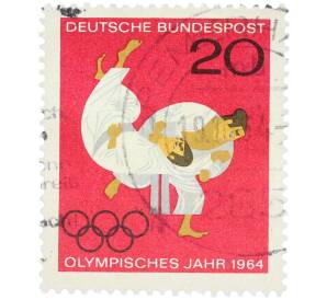 Почтовая марка 20 пфеннигов 1964 года Западная Германия (ФРГ) «Летние Олимпийские игры 1964 года B Токио — Дзюдо» — Фото №1