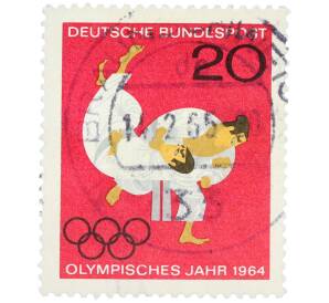 Почтовая марка 20 пфеннигов 1964 года Западная Германия (ФРГ) «Летние Олимпийские игры 1964 года B Токио — Дзюдо» — Фото №1
