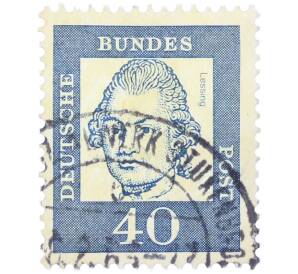 Почтовая марка 40 пфеннигов 1961 года Западная Германия (ФРГ) «Выдающиеся немцы — Готхольд Эфраим Лессинг» — Фото №1