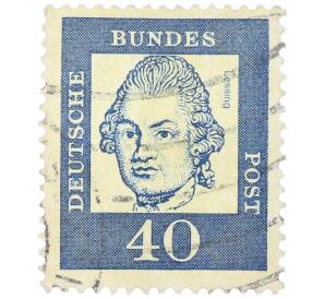 Почтовая марка 40 пфеннигов 1961 года Западная Германия (ФРГ) «Выдающиеся немцы — Готхольд Эфраим Лессинг» — Фото №1