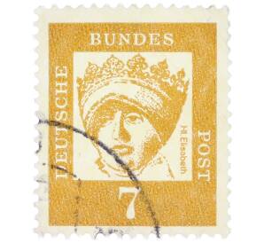 Почтовая марка 7 пфеннигов 1961 года Западная Германия (ФРГ) «Выдающиеся немцы — Елизавета Венгерская» — Фото №1