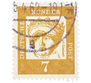 Почтовая марка 7 пфеннигов 1961 года Западная Германия (ФРГ) «Выдающиеся немцы — Елизавета Венгерская» — Фото №1