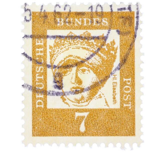 Почтовая марка 7 пфеннигов 1961 года Западная Германия (ФРГ) «Выдающиеся немцы — Елизавета Венгерская» (Артикул: T11-36995) — Фото №1