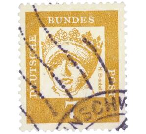 Почтовая марка 7 пфеннигов 1961 года Западная Германия (ФРГ) «Выдающиеся немцы — Елизавета Венгерская» — Фото №1