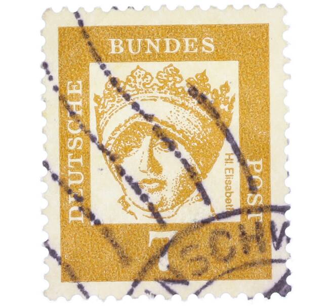 Почтовая марка 7 пфеннигов 1961 года Западная Германия (ФРГ) «Выдающиеся немцы — Елизавета Венгерская» (Артикул: T11-36998) — Фото №1