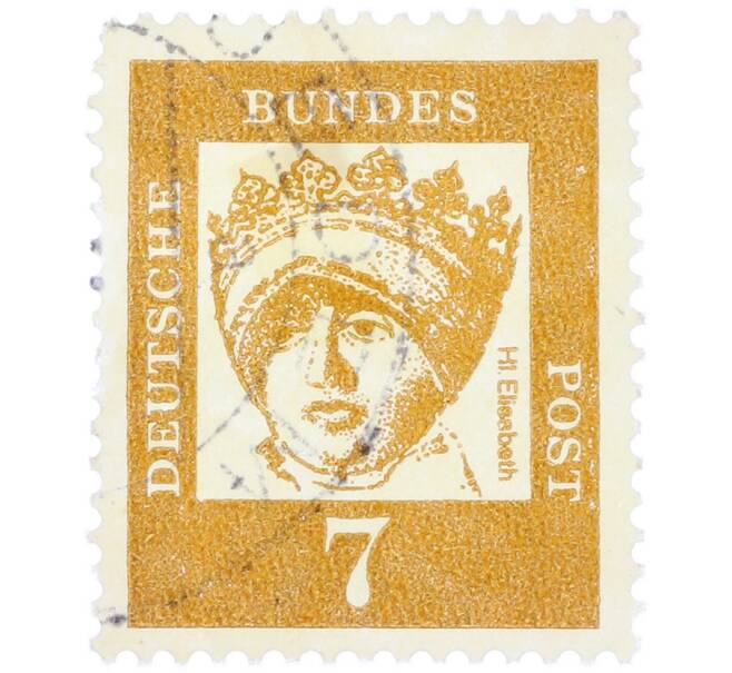 Почтовая марка 7 пфеннигов 1961 года Западная Германия (ФРГ) «Выдающиеся немцы — Елизавета Венгерская» (Артикул: T11-37004) — Фото №1