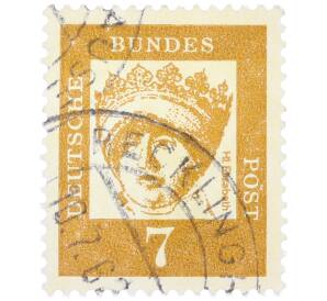 Почтовая марка 7 пфеннигов 1961 года Западная Германия (ФРГ) «Выдающиеся немцы — Елизавета Венгерская» — Фото №1