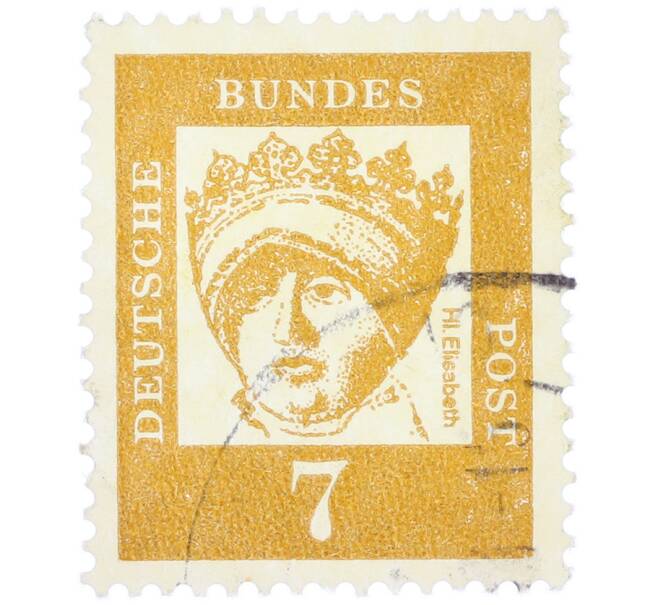 Почтовая марка 7 пфеннигов 1961 года Западная Германия (ФРГ) «Выдающиеся немцы — Елизавета Венгерская» (Артикул: T11-37009) — Фото №1