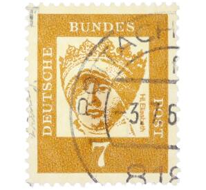 Почтовая марка 7 пфеннигов 1961 года Западная Германия (ФРГ) «Выдающиеся немцы — Елизавета Венгерская» — Фото №1