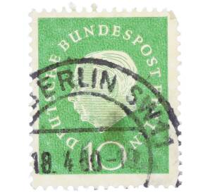 Почтовая марка 10 пфеннигов 1959 года Западная Германия (ФРГ) «Теодор Хойс» — Фото №1