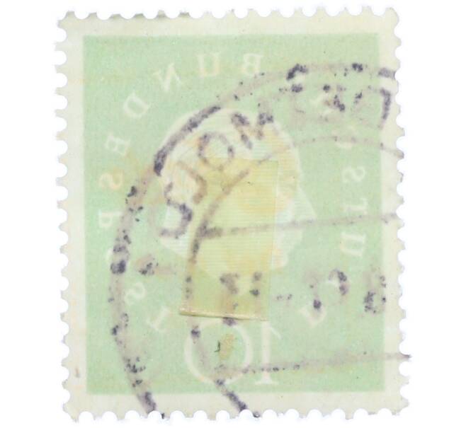 Почтовая марка 10 пфеннигов 1959 года Западная Германия (ФРГ) «Теодор Хойс» (Артикул: T11-37064) — Фото №2