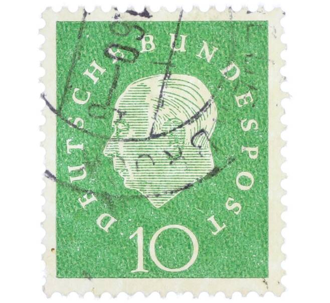 Почтовая марка 10 пфеннигов 1959 года Западная Германия (ФРГ) «Теодор Хойс» (Артикул: T11-37068) — Фото №1
