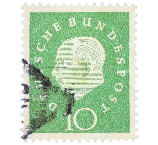 Почтовая марка 10 пфеннигов 1959 года Западная Германия (ФРГ) «Теодор Хойс» (Артикул: T11-37078) — Фото №1