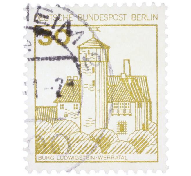 Почтовая марка 30 пфеннигов 1977 года Западная Германия (ФРГ) «Крепости и замки — Замок Людвигштейн» (Артикул: T11-37120) — Фото №1