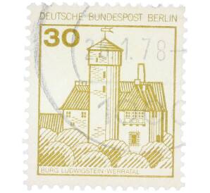 Почтовая марка 30 пфеннигов 1977 года Западная Германия (ФРГ) «Крепости и замки — Замок Людвигштейн» — Фото №1