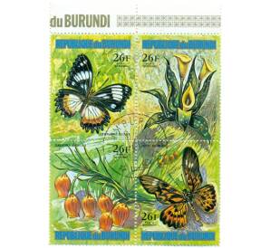 Сцепка из 4 марок 26 франков 1972 года Бурунди «Бабочки и цветы» — Фото №1