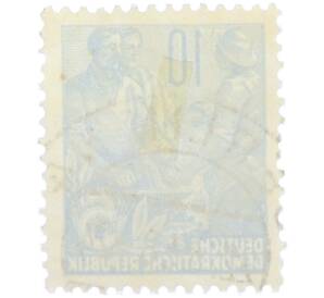 Почтовая марка 10 пфеннигов 1955 года Восточная Германия (ГДР) «Пятилетний план — Крестьянин и рабочий» — Фото №2