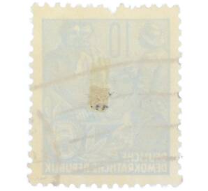 Почтовая марка 10 пфеннигов 1955 года Восточная Германия (ГДР) «Пятилетний план — Крестьянин и рабочий» — Фото №2