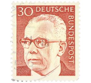 Почтовая марка 30 пфеннигов 1971 года Западная Германия (ФРГ) «Президент Густав Хайнеман» — Фото №1