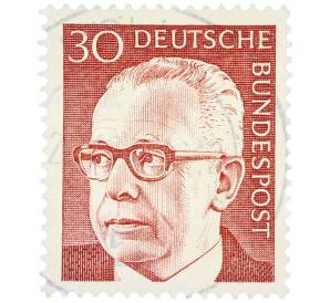 Почтовая марка 30 пфеннигов 1971 года Западная Германия (ФРГ) «Президент Густав Хайнеман» — Фото №1