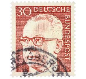 Почтовая марка 30 пфеннигов 1971 года Западная Германия (ФРГ) «Президент Густав Хайнеман» — Фото №1