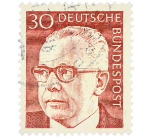 Почтовая марка 30 пфеннигов 1971 года Западная Германия (ФРГ) «Президент Густав Хайнеман» — Фото №1