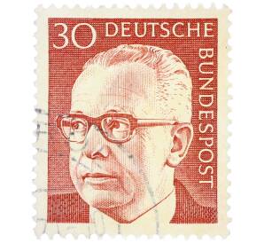 Почтовая марка 30 пфеннигов 1971 года Западная Германия (ФРГ) «Президент Густав Хайнеман» — Фото №1