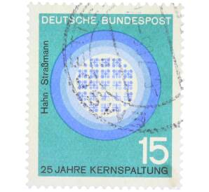 Почтовая марка 15 пфеннигов 1964 года Западная Германия (ФРГ) «Научные юбилеи — Ядерное деление» — Фото №1