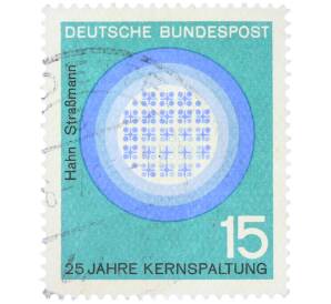 Почтовая марка 15 пфеннигов 1964 года Западная Германия (ФРГ) «Научные юбилеи — Ядерное деление» — Фото №1
