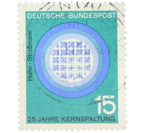 Почтовая марка 15 пфеннигов 1964 года Западная Германия (ФРГ) «Научные юбилеи — Ядерное деление» — Фото №1