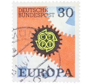 Почтовая марка 30 пфеннигов 1967 года Западная Германия (ФРГ) «Европейская конференция администраций почтовых служб и служб связи CEPT — Механизм» — Фото №1